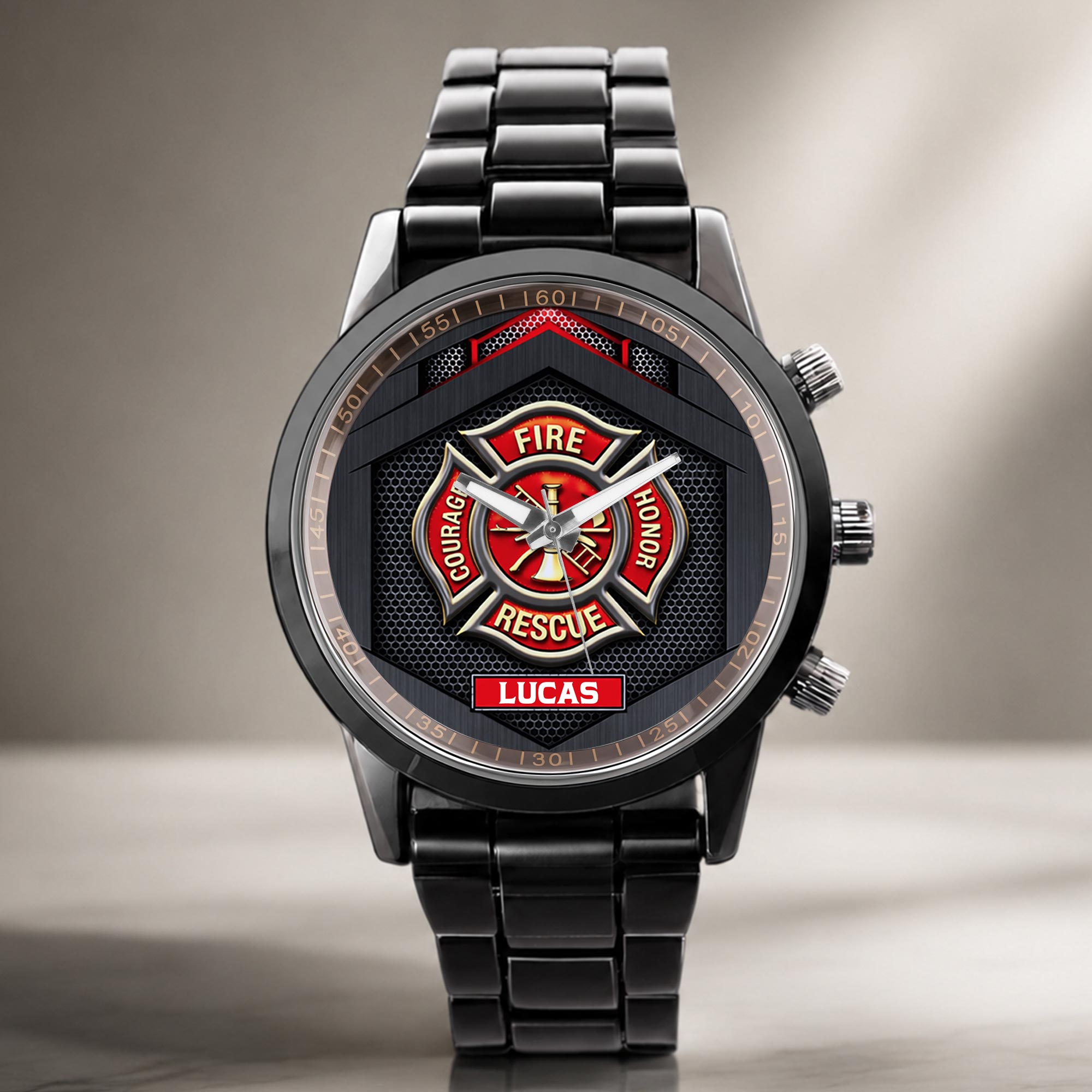 Personalized Firefighter Badge Men's Watch Custom Name Gift