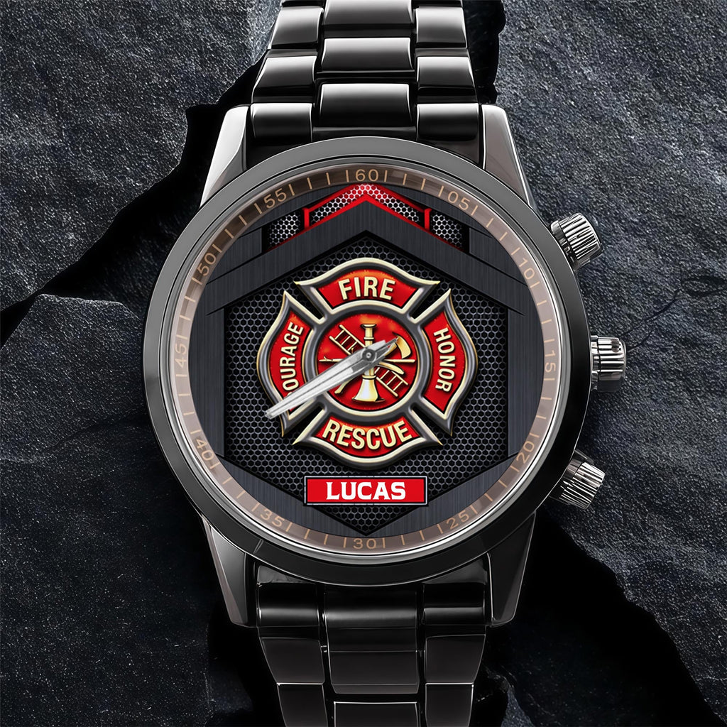 Personalized Firefighter Badge Men's Watch Custom Name Gift