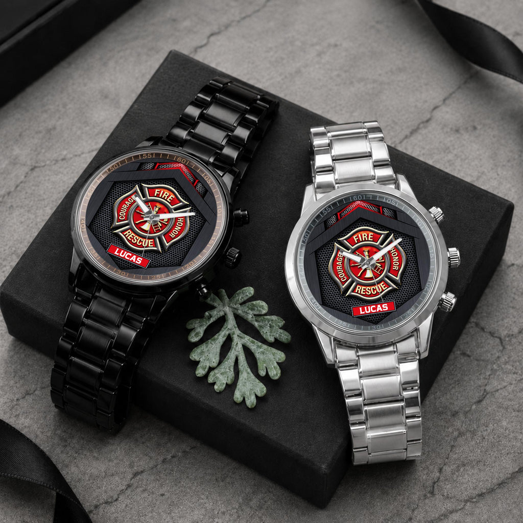 Personalized Firefighter Badge Men's Watch Custom Name Gift