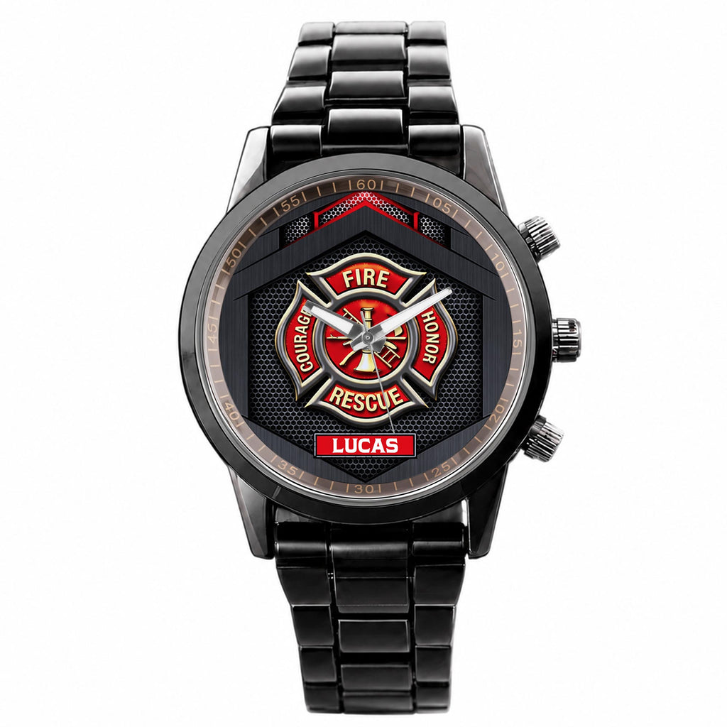 Personalized Firefighter Badge Men's Watch Custom Name Gift