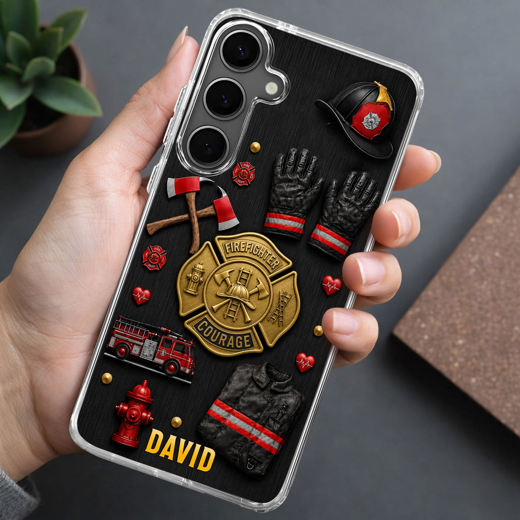 Personalized Clear Phone Case Firefighter Courage Gift for Dad