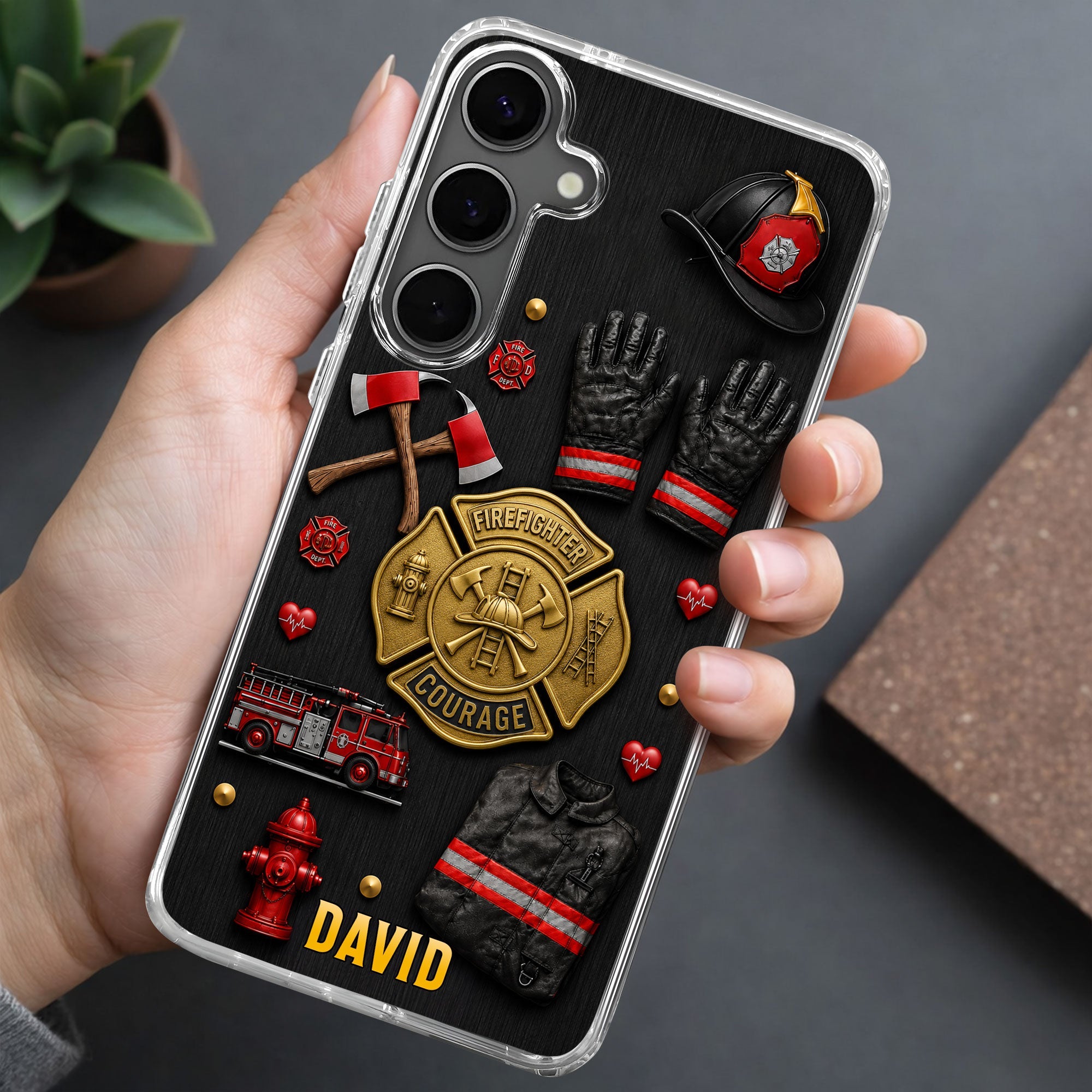 Personalized Clear Phone Case Firefighter Courage Gift for Dad