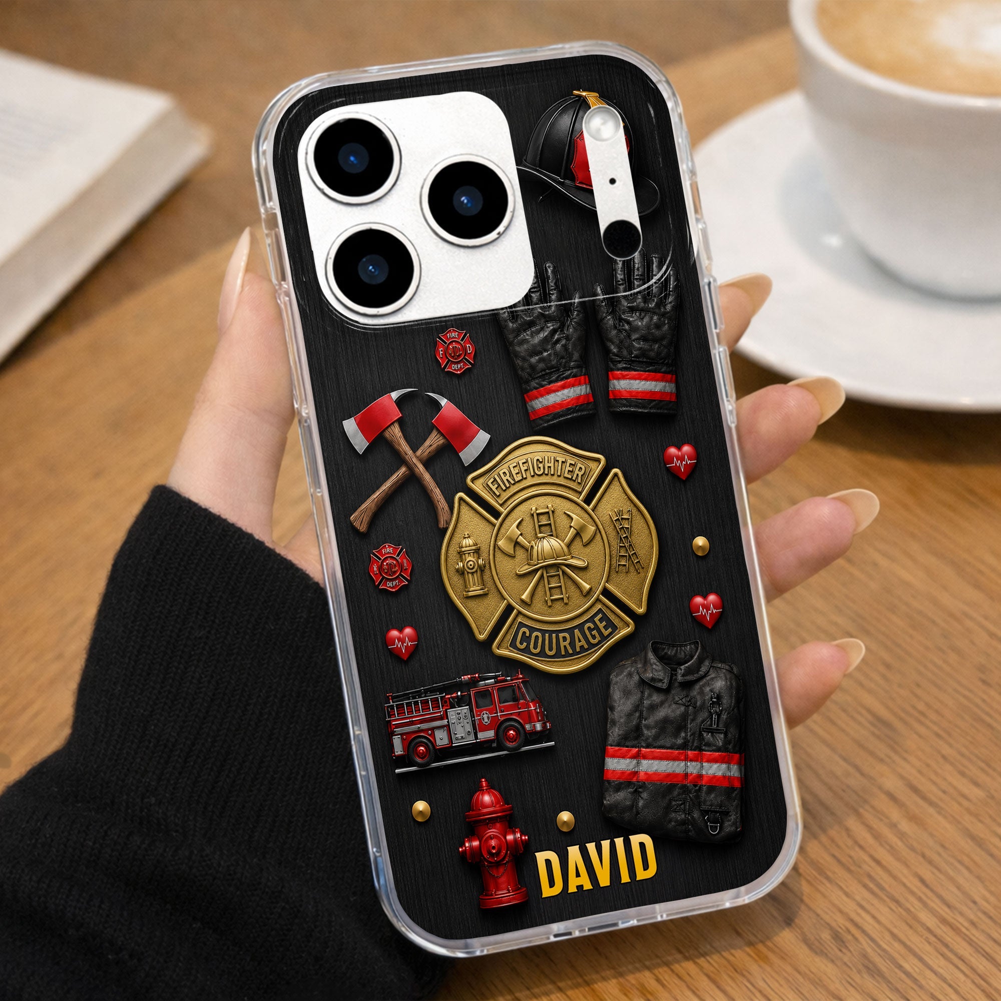 Personalized Clear Phone Case Firefighter Courage Gift for Dad