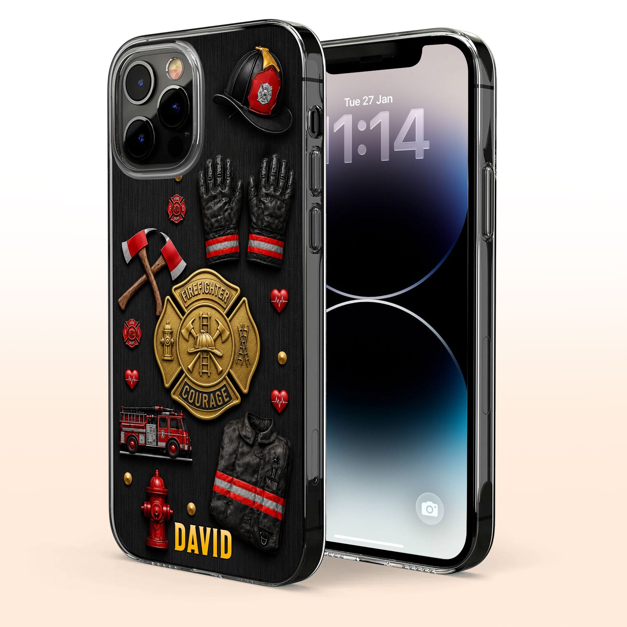 Personalized Clear Phone Case Firefighter Courage Gift for Dad