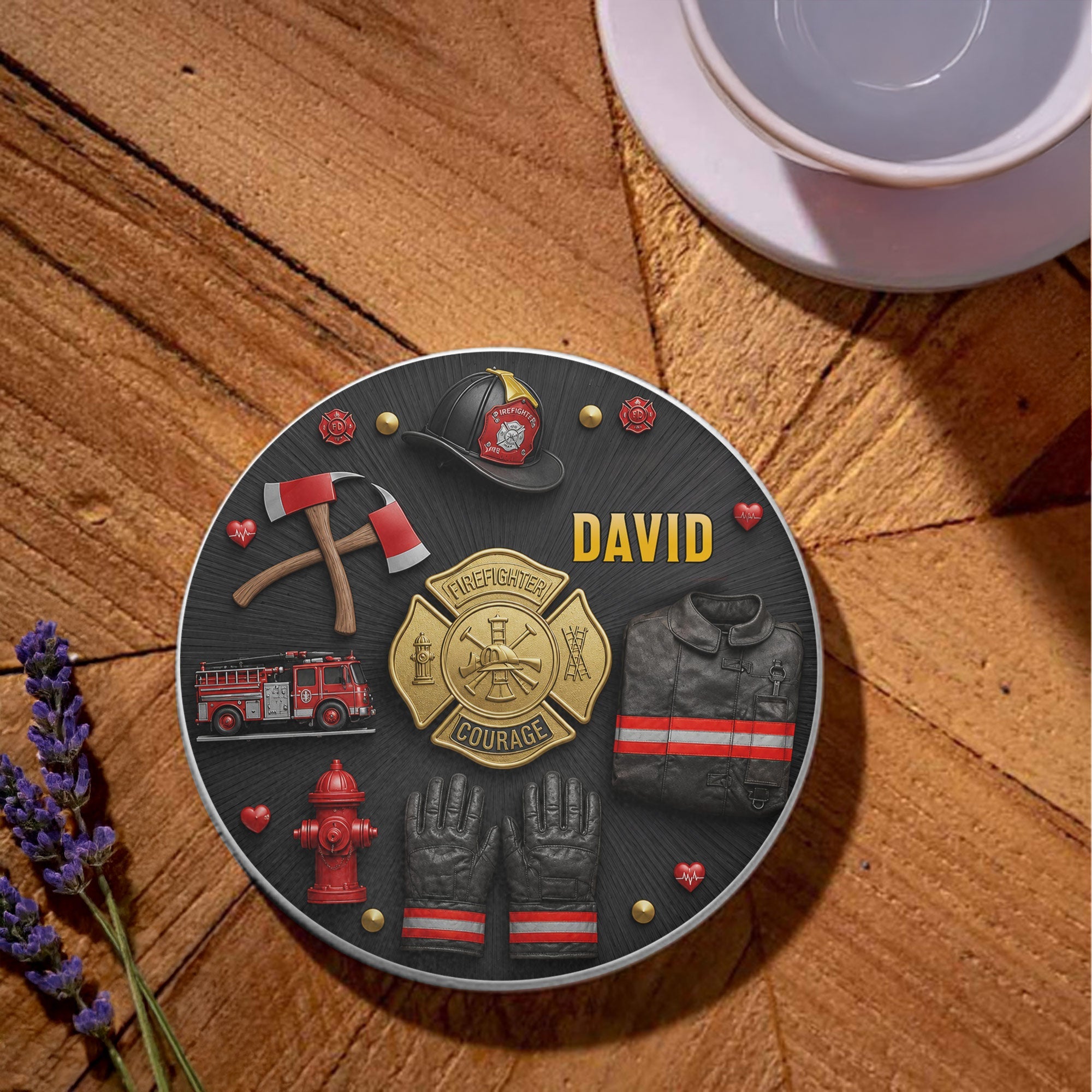 Personalized Firefighter Ceramic Coaster Custom Name Gift Ceramic Coaster GradoCreations