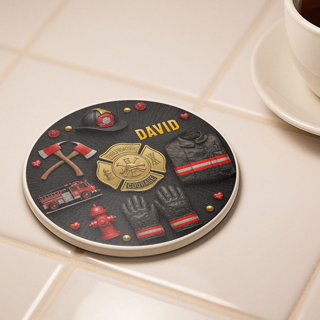 Personalized Firefighter Ceramic Coaster Custom Name Gift Ceramic Coaster GradoCreations