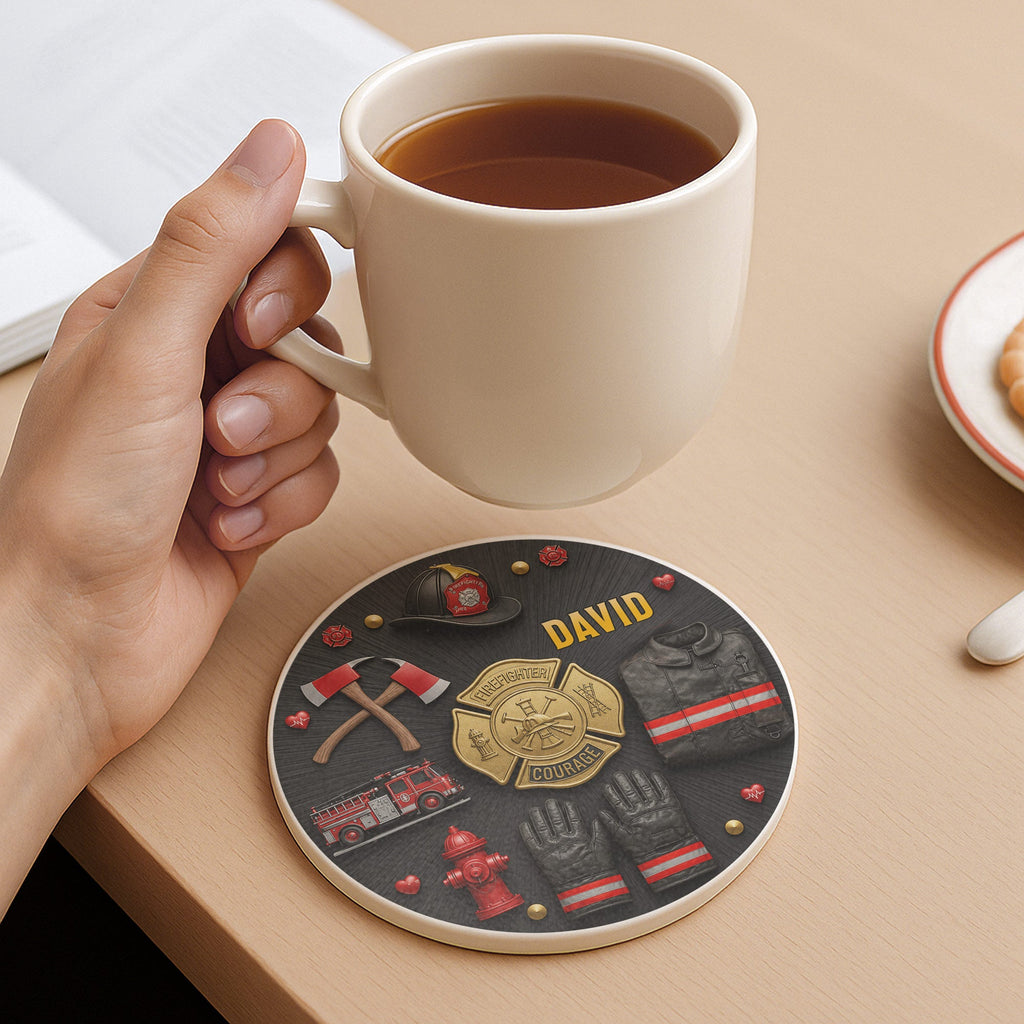 Personalized Firefighter Ceramic Coaster Custom Name Gift Ceramic Coaster GradoCreations