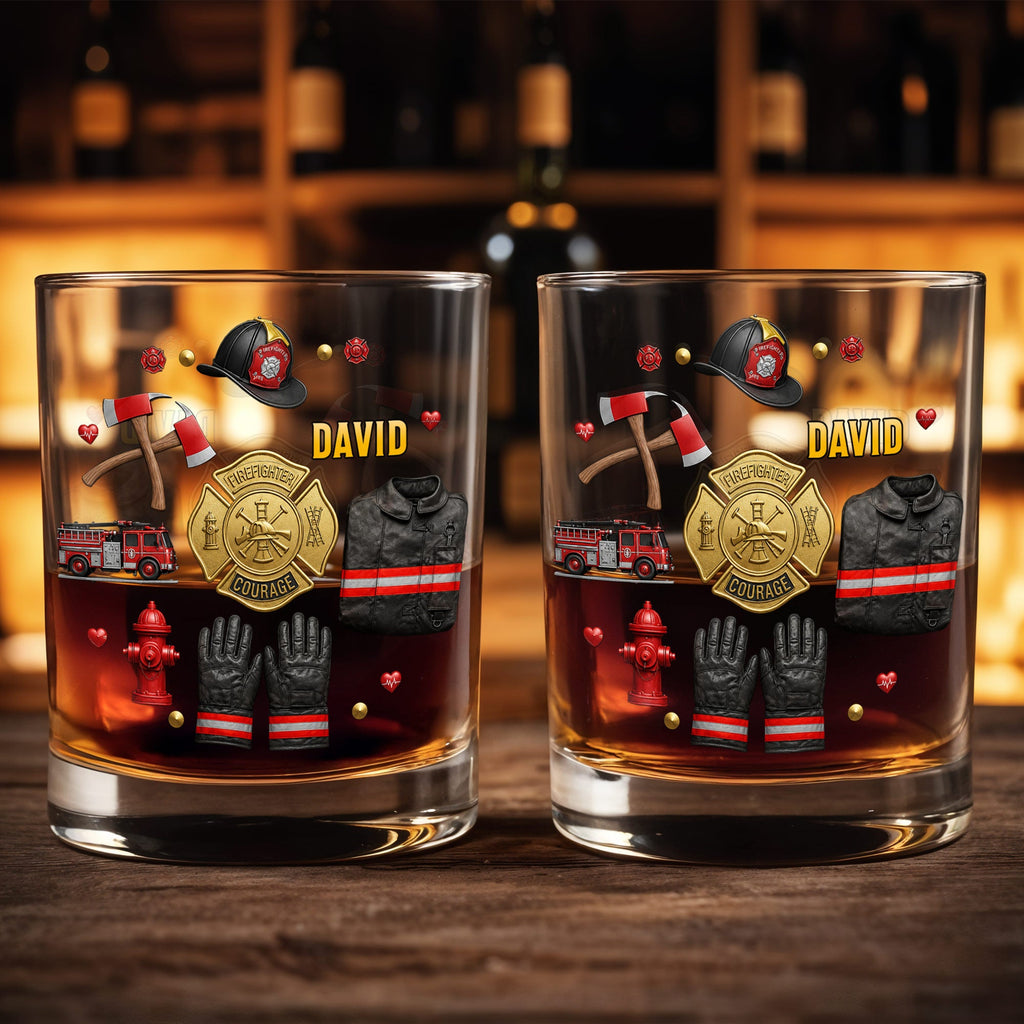 Personalized Custom Whiskey Glass for Firefighter Dad | Gift Idea Whiskey Glass GradoCreations