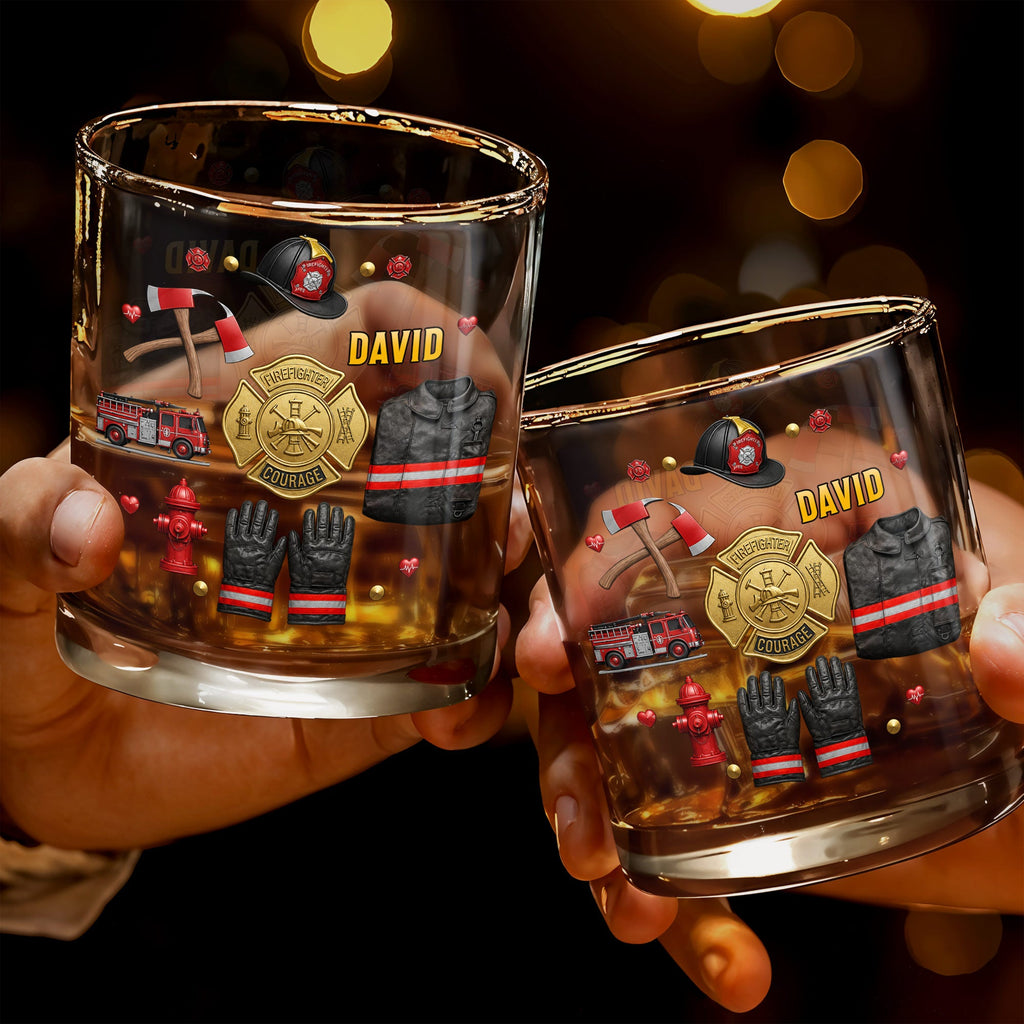 Personalized Custom Whiskey Glass for Firefighter Dad | Gift Idea Whiskey Glass GradoCreations