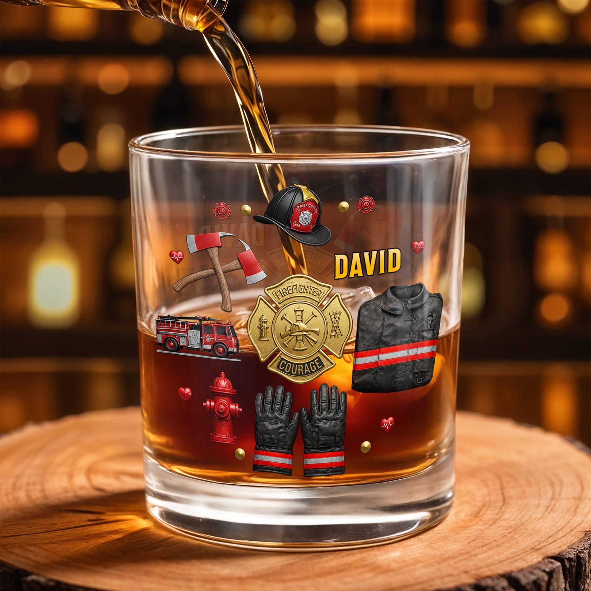 Personalized Custom Whiskey Glass for Firefighter Dad | Gift Idea Whiskey Glass GradoCreations