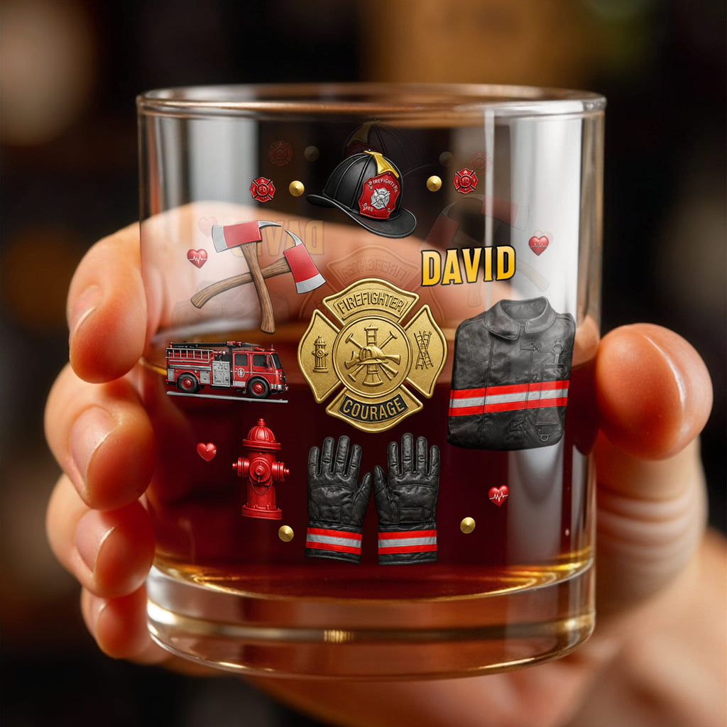 Personalized Custom Whiskey Glass for Firefighter Dad | Gift Idea Whiskey Glass GradoCreations