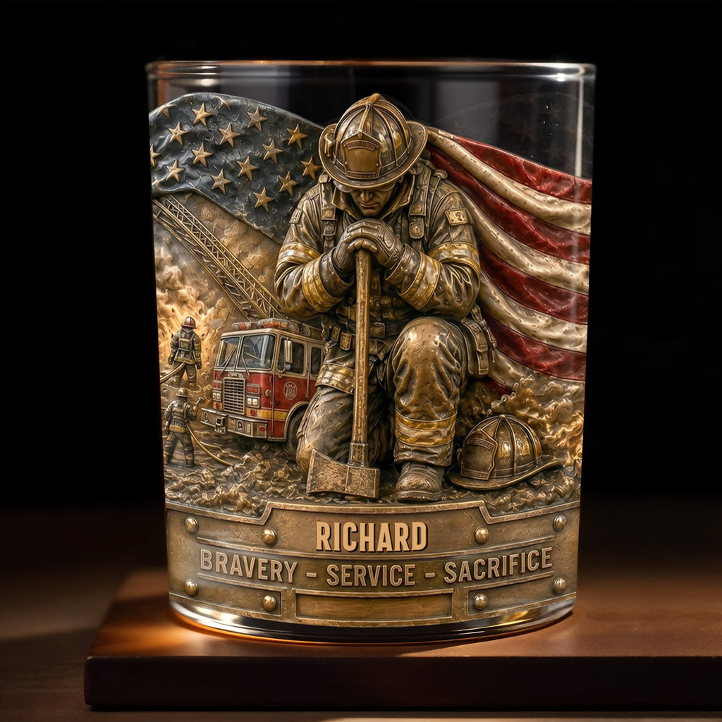 Personalized Whiskey Glass Custom Name Firefighter Gift for Dad Whiskey Glass GradoCreations