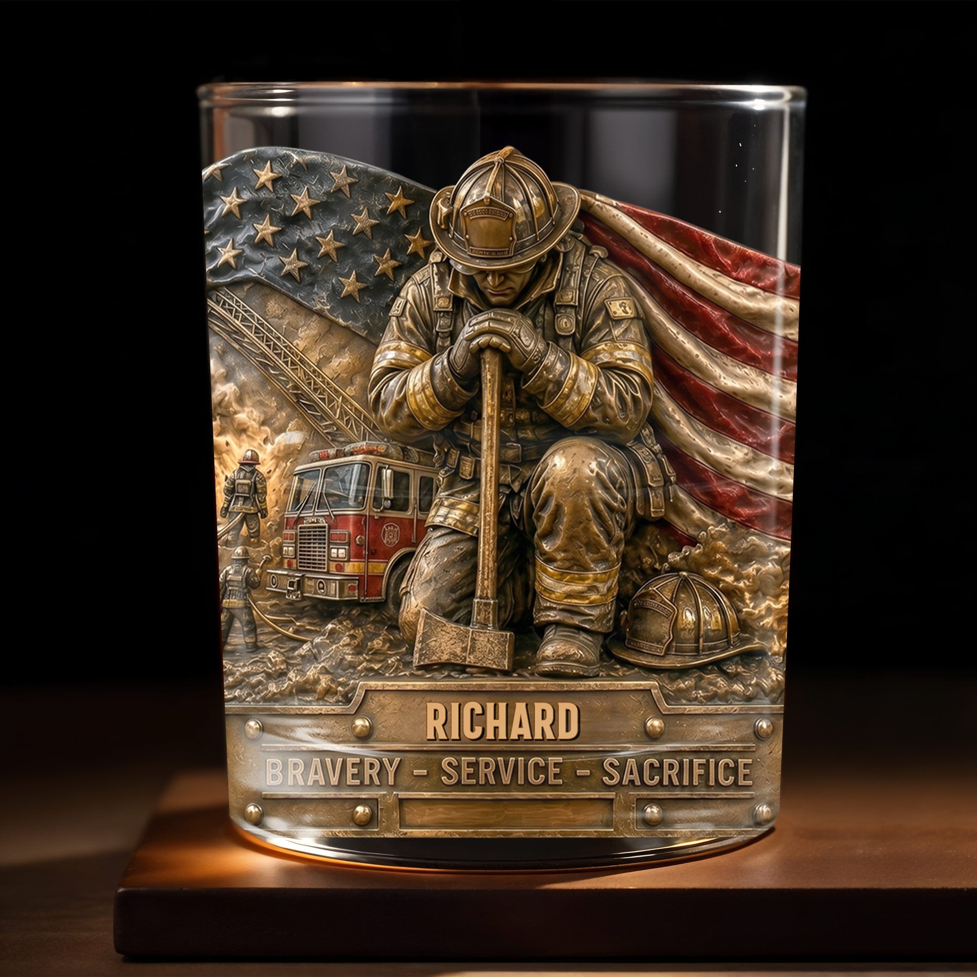 Personalized Whiskey Glass Custom Name Firefighter Gift for Dad Whiskey Glass GradoCreations