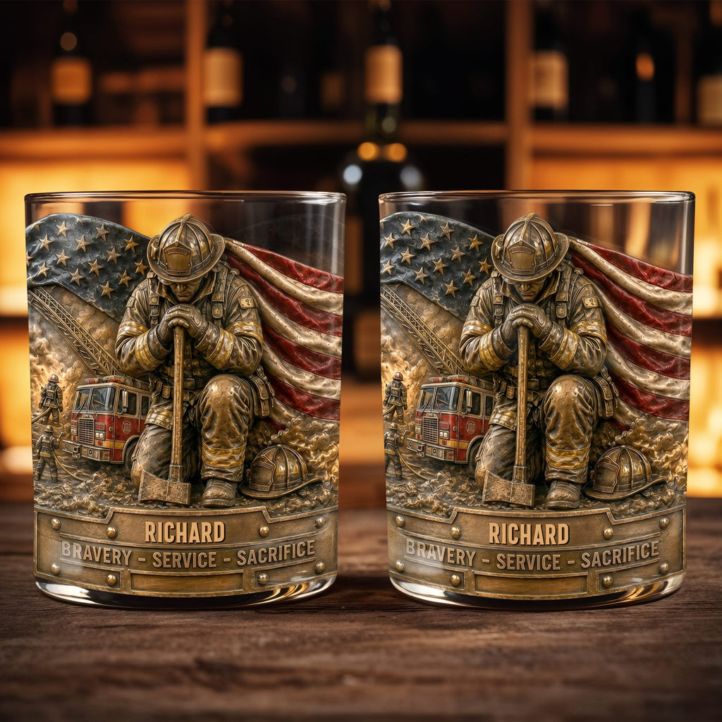 Personalized Whiskey Glass Custom Name Firefighter Gift for Dad Whiskey Glass GradoCreations