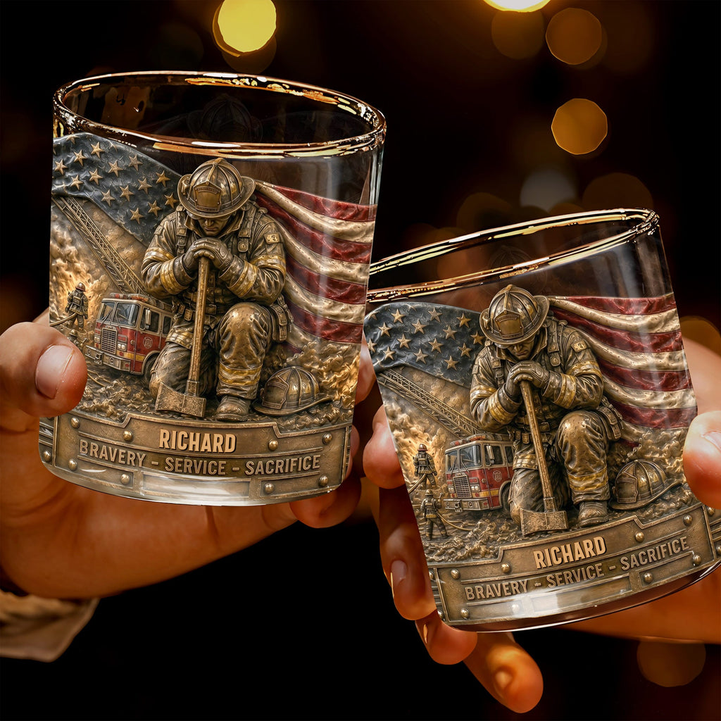 Personalized Whiskey Glass Custom Name Firefighter Gift for Dad Whiskey Glass GradoCreations