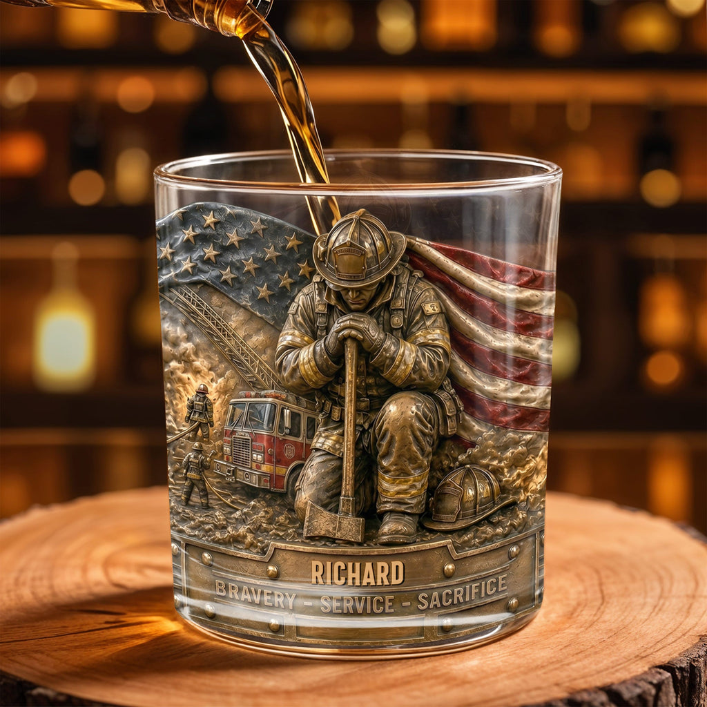 Personalized Whiskey Glass Custom Name Firefighter Gift for Dad Whiskey Glass GradoCreations