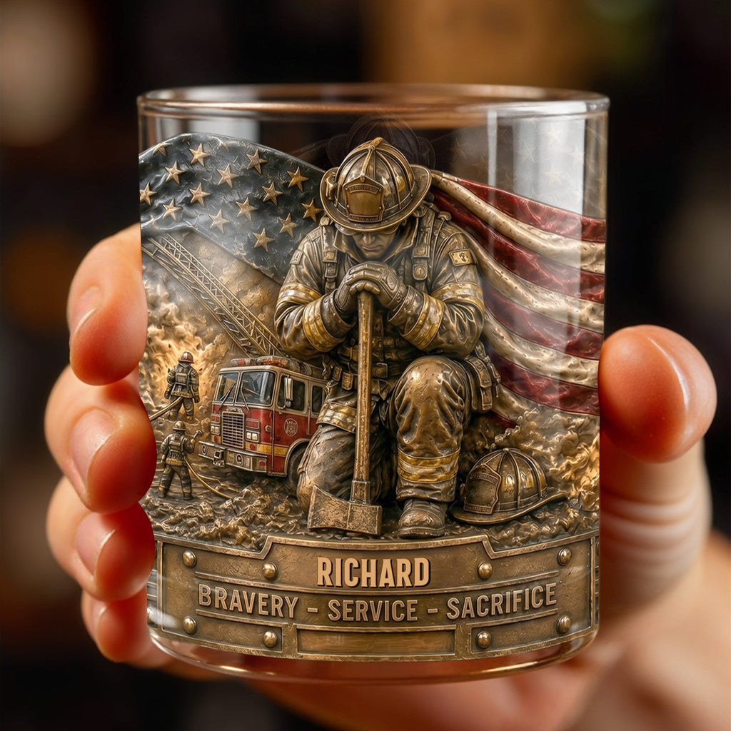 Personalized Whiskey Glass Custom Name Firefighter Gift for Dad Whiskey Glass GradoCreations