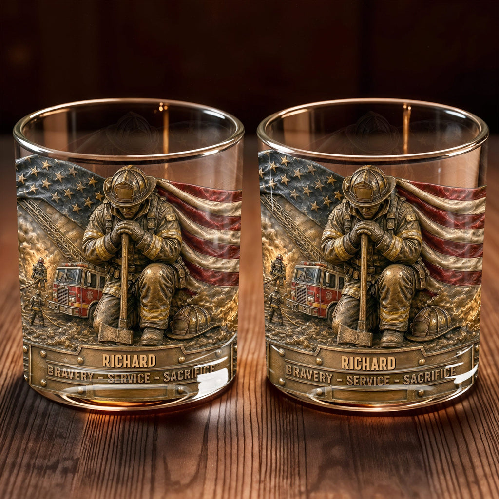 Personalized Whiskey Glass Custom Name Firefighter Gift for Dad Whiskey Glass GradoCreations