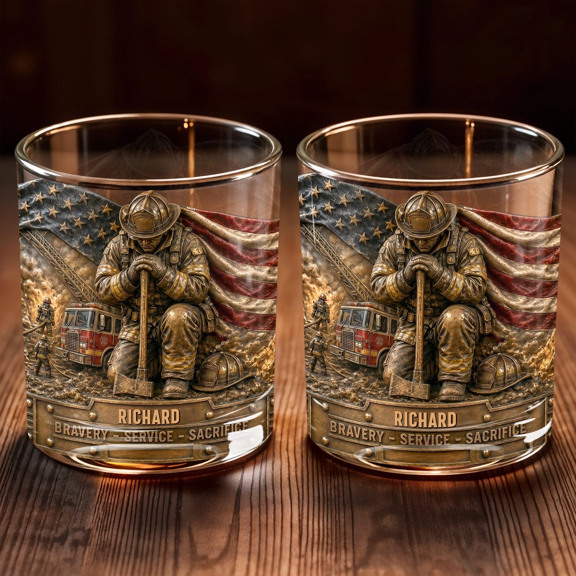 Personalized Whiskey Glass Custom Name Firefighter Gift for Dad Whiskey Glass GradoCreations