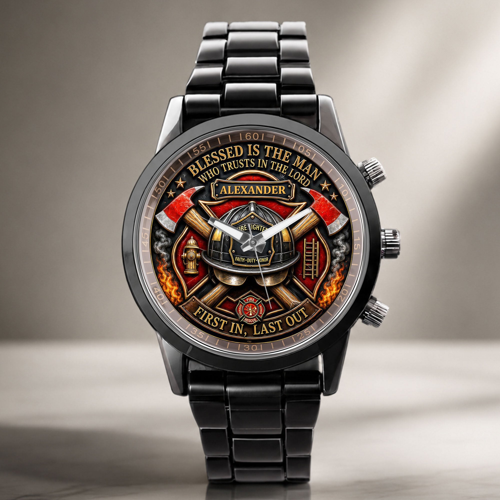 Personalized Firefighter Men's Watch Custom Name Gift for Dad