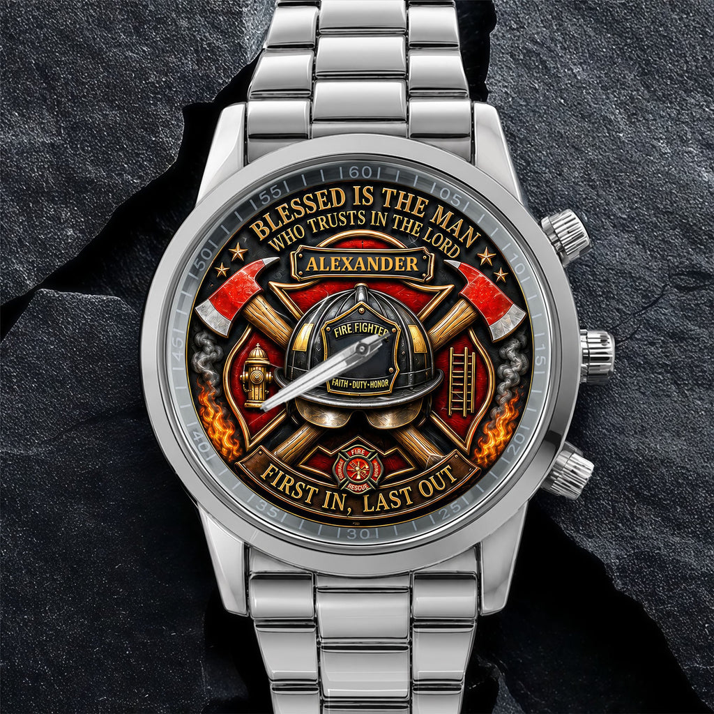 Personalized Firefighter Men's Watch Custom Name Gift for Dad