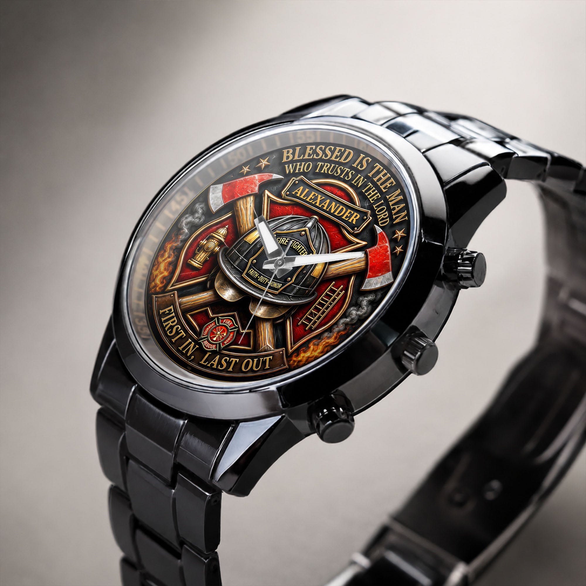 Personalized Firefighter Men's Watch Custom Name Gift for Dad