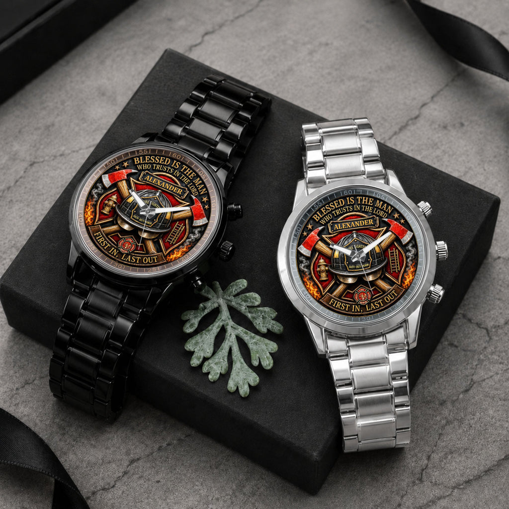 Personalized Firefighter Men's Watch Custom Name Gift for Dad