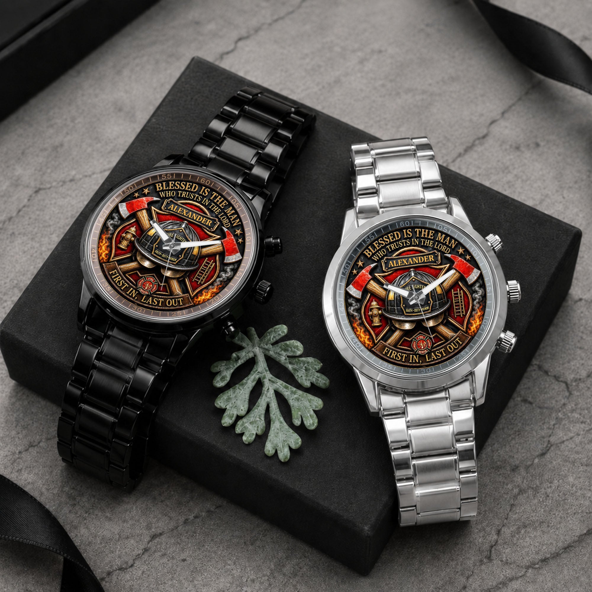 Personalized Firefighter Men's Watch Custom Name Gift for Dad