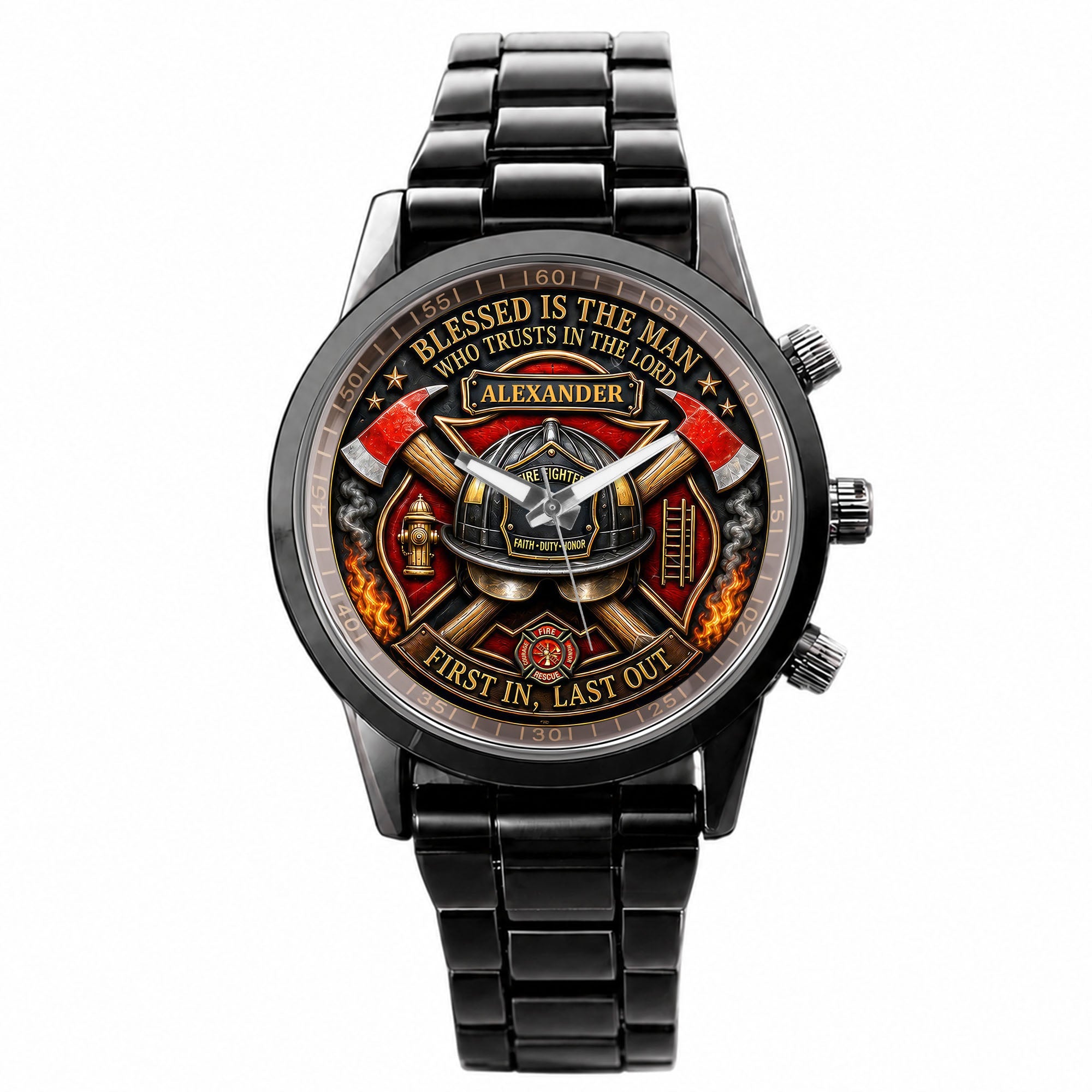 Personalized Firefighter Men's Watch Custom Name Gift for Dad