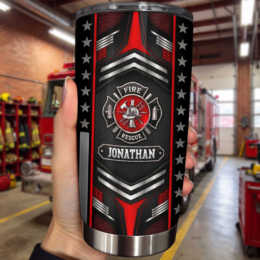 Personalized Firefighter Stainless Steel Tumbler Custom Name 20oz Gift for Dad 20oz Tumbler GradoCreations