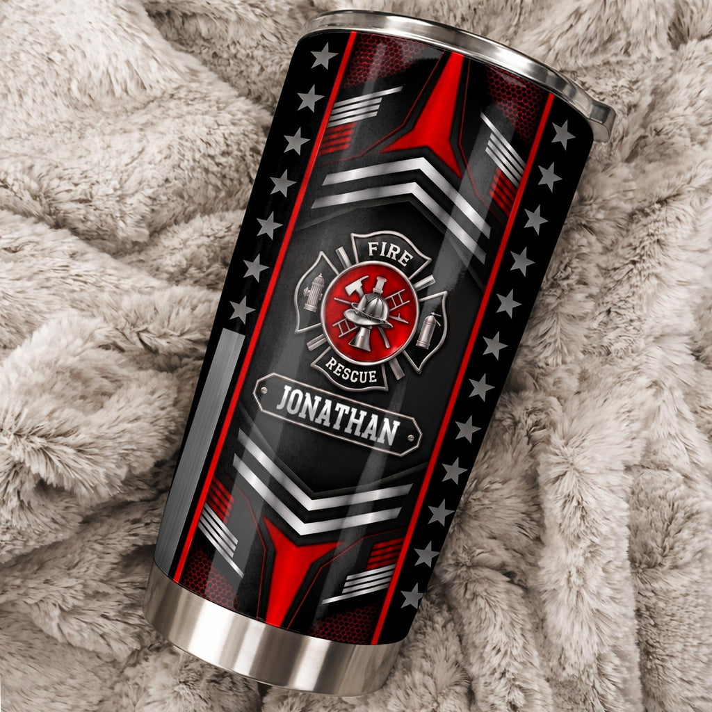 Personalized Firefighter Stainless Steel Tumbler Custom Name 20oz Gift for Dad 20oz Tumbler GradoCreations