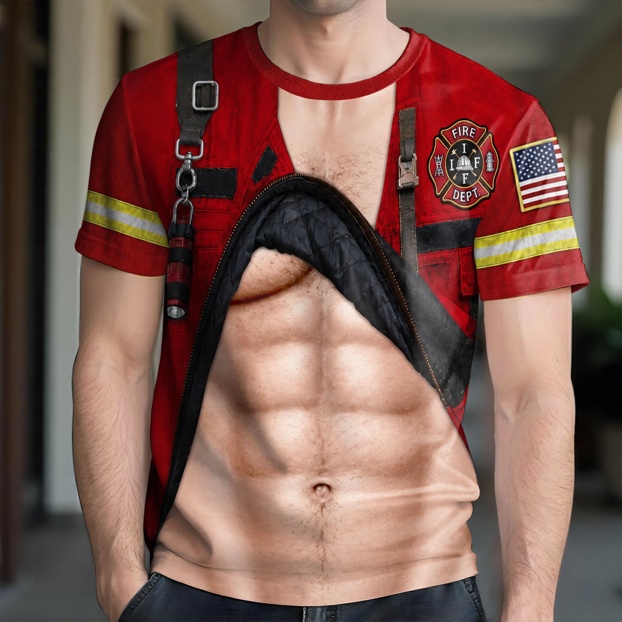 Personalized Firefighter T-Shirt Custom 3D Design Gift for Dad Apparel GradoCreations