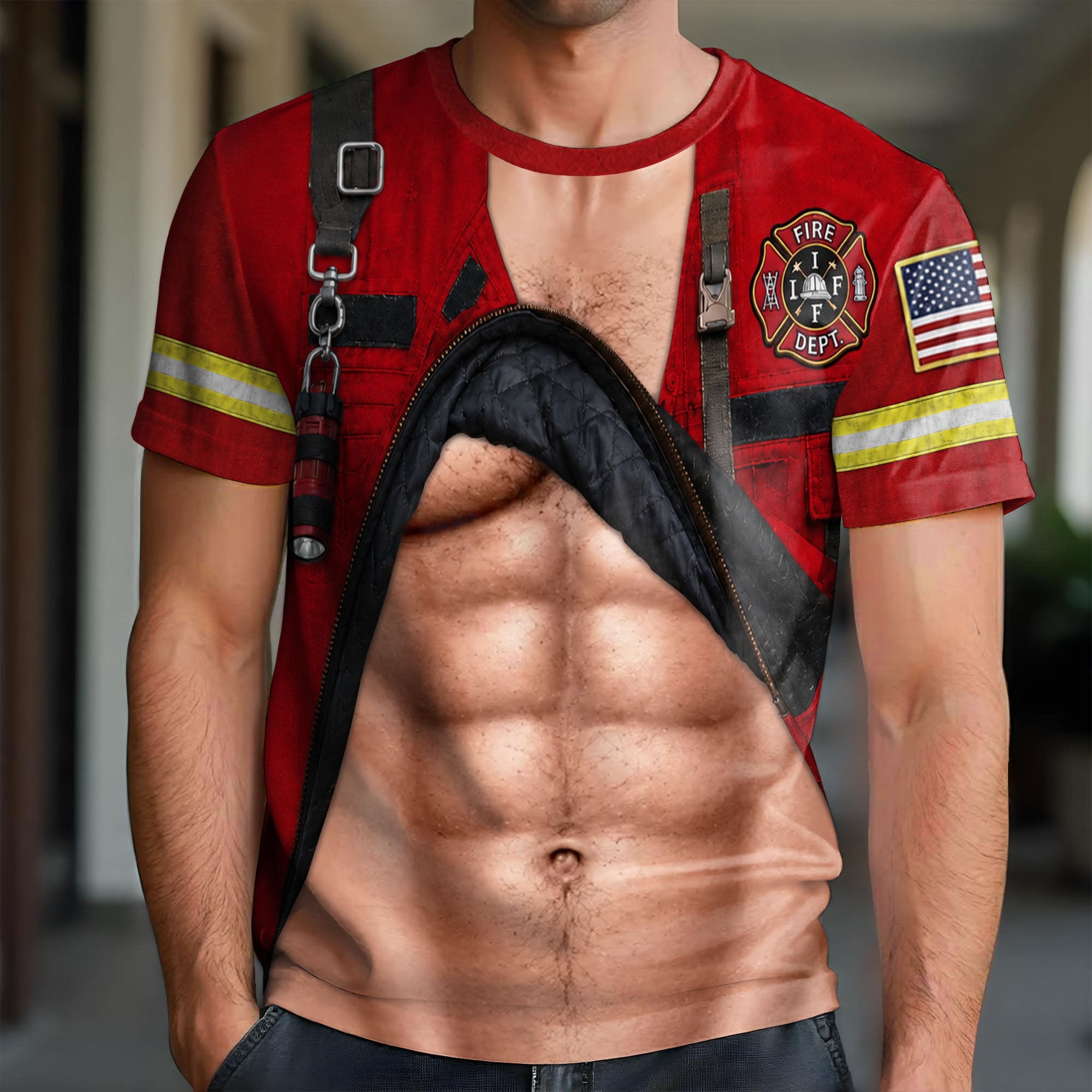 Personalized Firefighter T-Shirt Custom 3D Design Gift for Dad Apparel GradoCreations