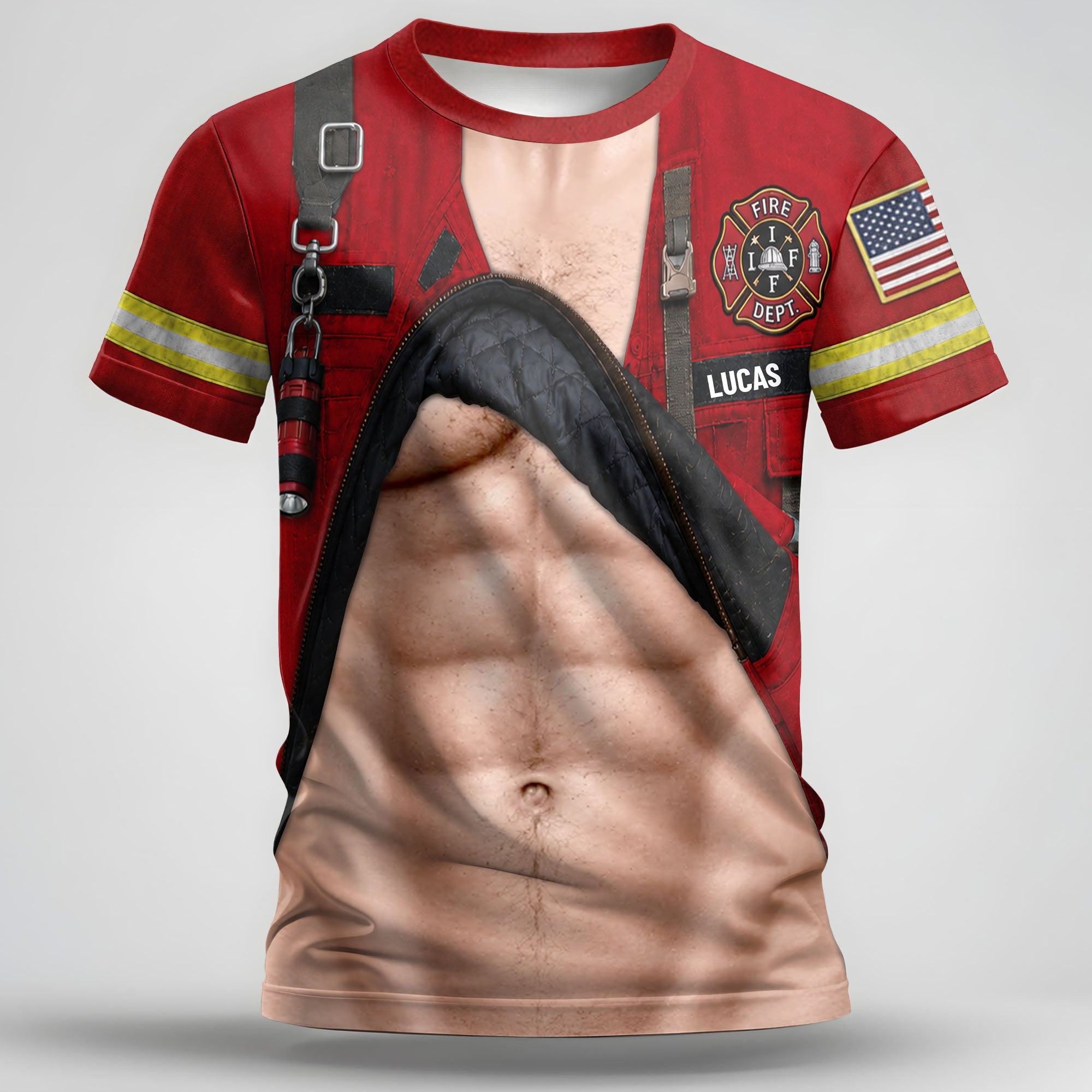 Personalized Firefighter T-Shirt Custom 3D Design Gift for Dad Apparel GradoCreations