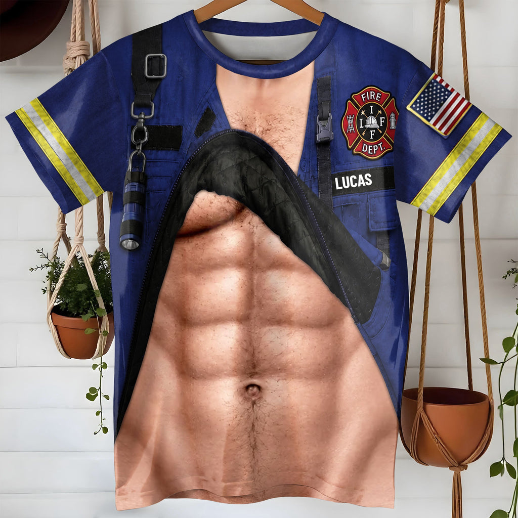 Personalized Firefighter T-Shirt Custom 3D Design Gift for Dad Apparel GradoCreations