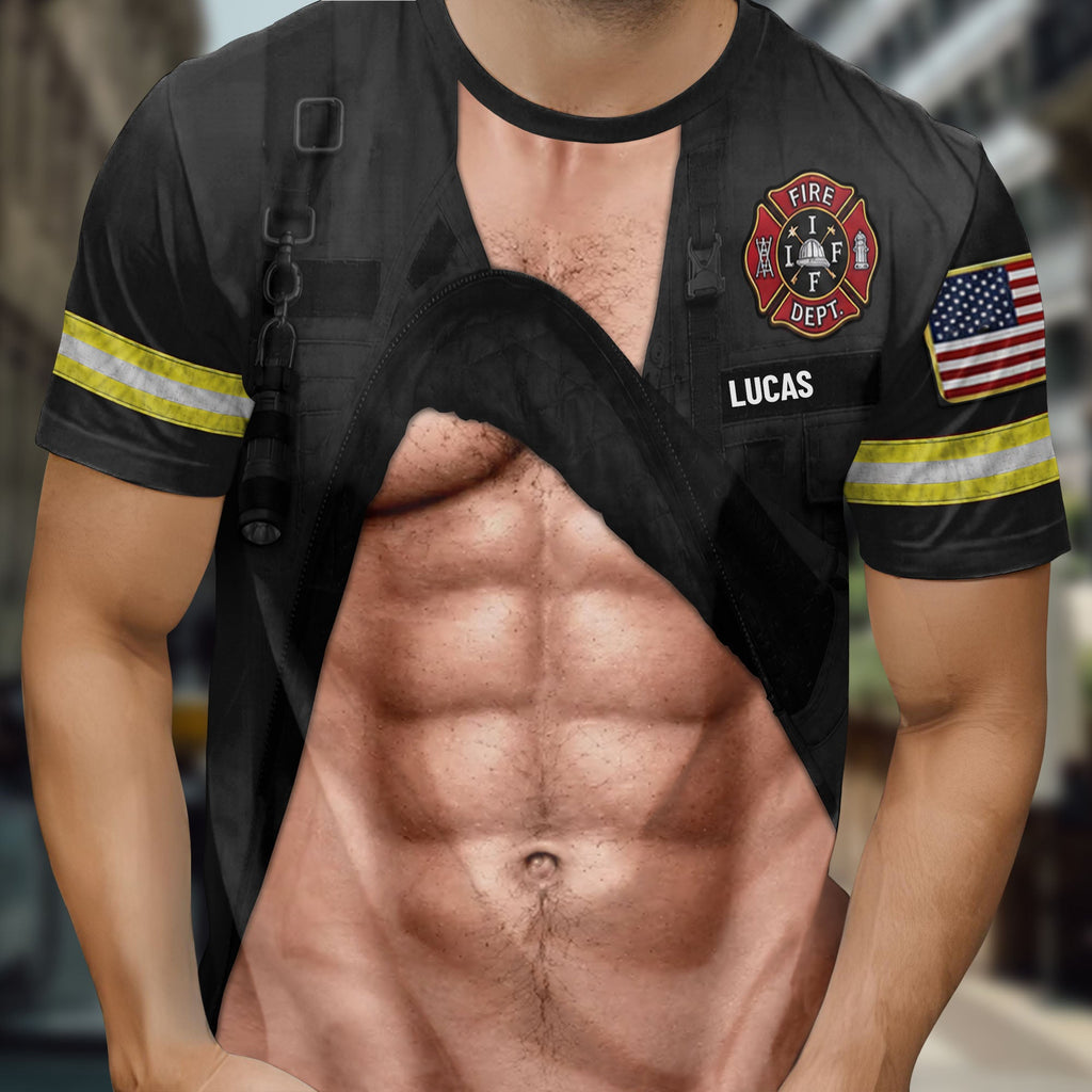 Personalized Firefighter T-Shirt Custom 3D Design Gift for Dad Apparel GradoCreations