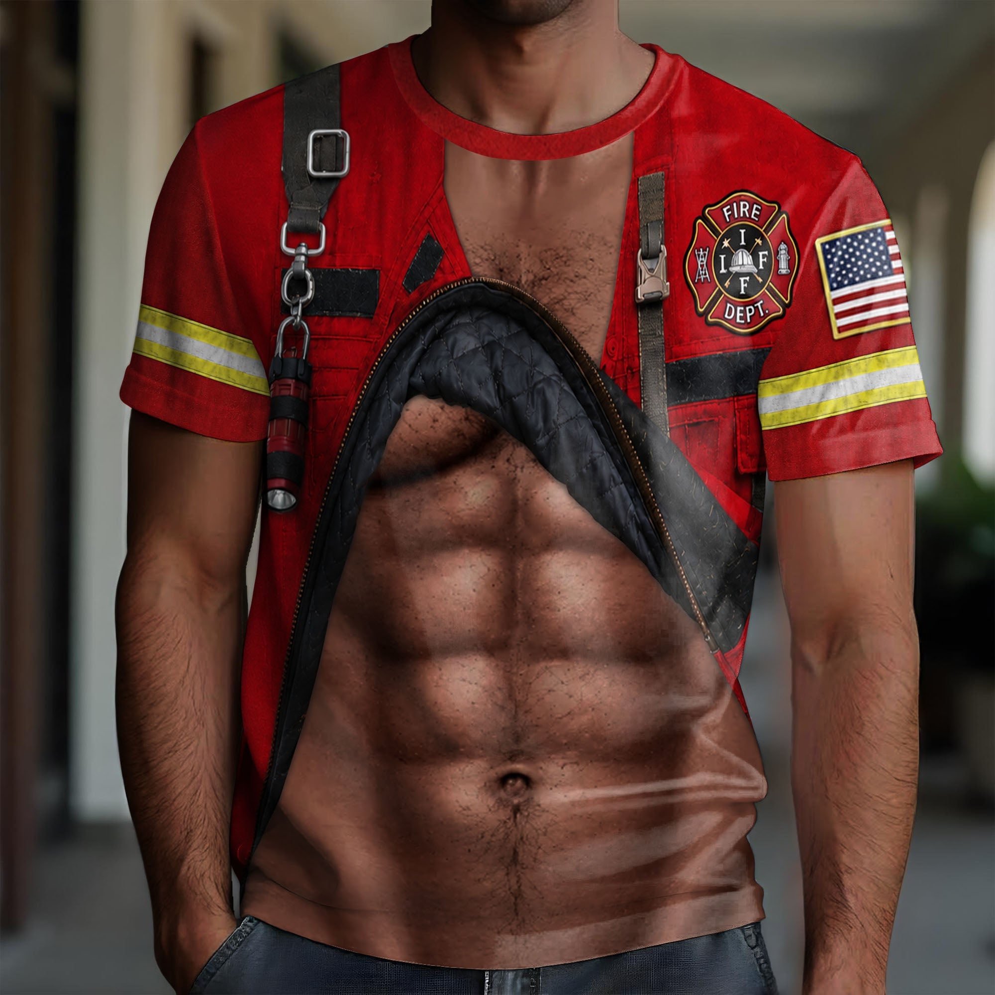 Personalized Firefighter T-Shirt Custom 3D Design Gift for Dad Apparel GradoCreations