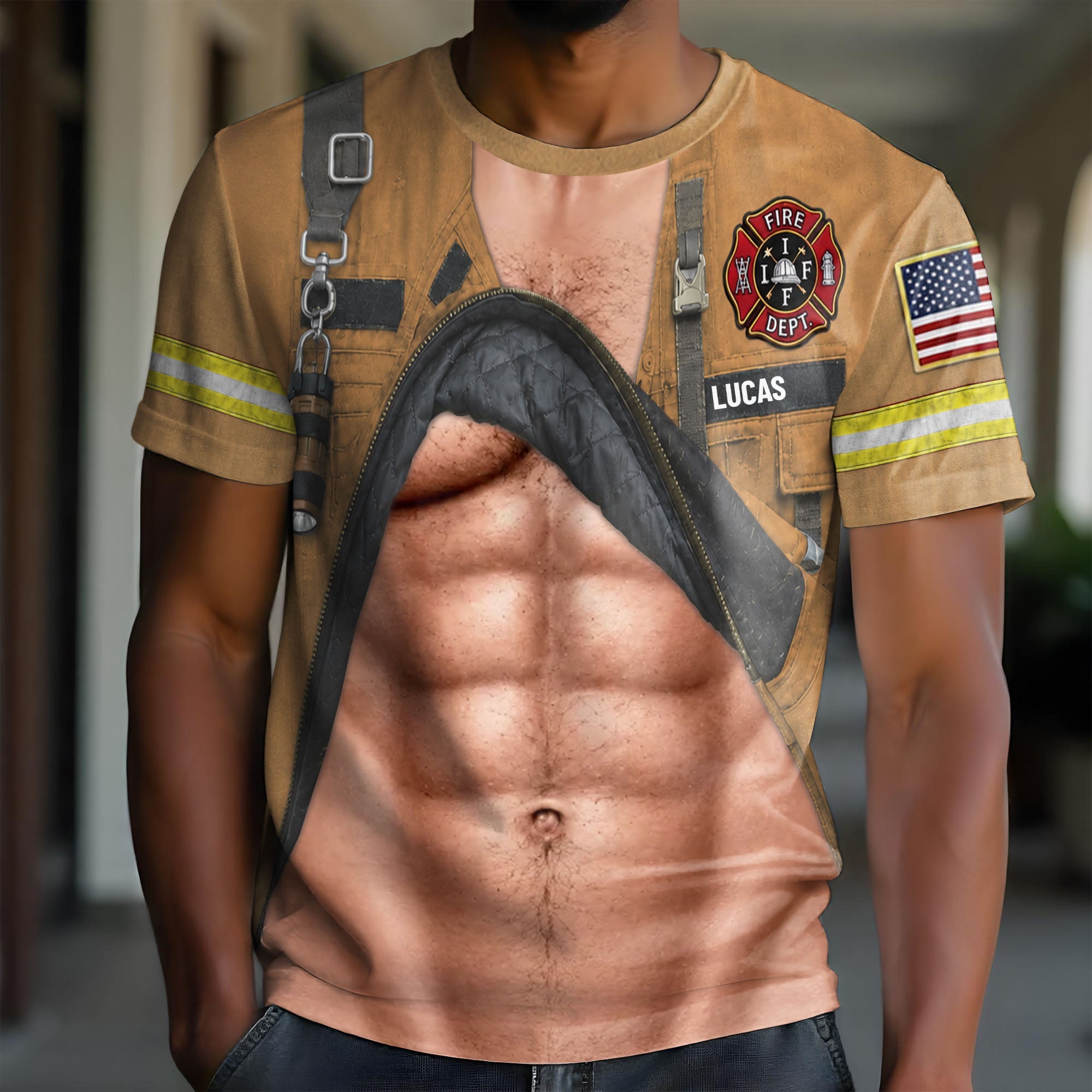 Personalized Firefighter T-Shirt Custom 3D Design Gift for Dad Apparel GradoCreations