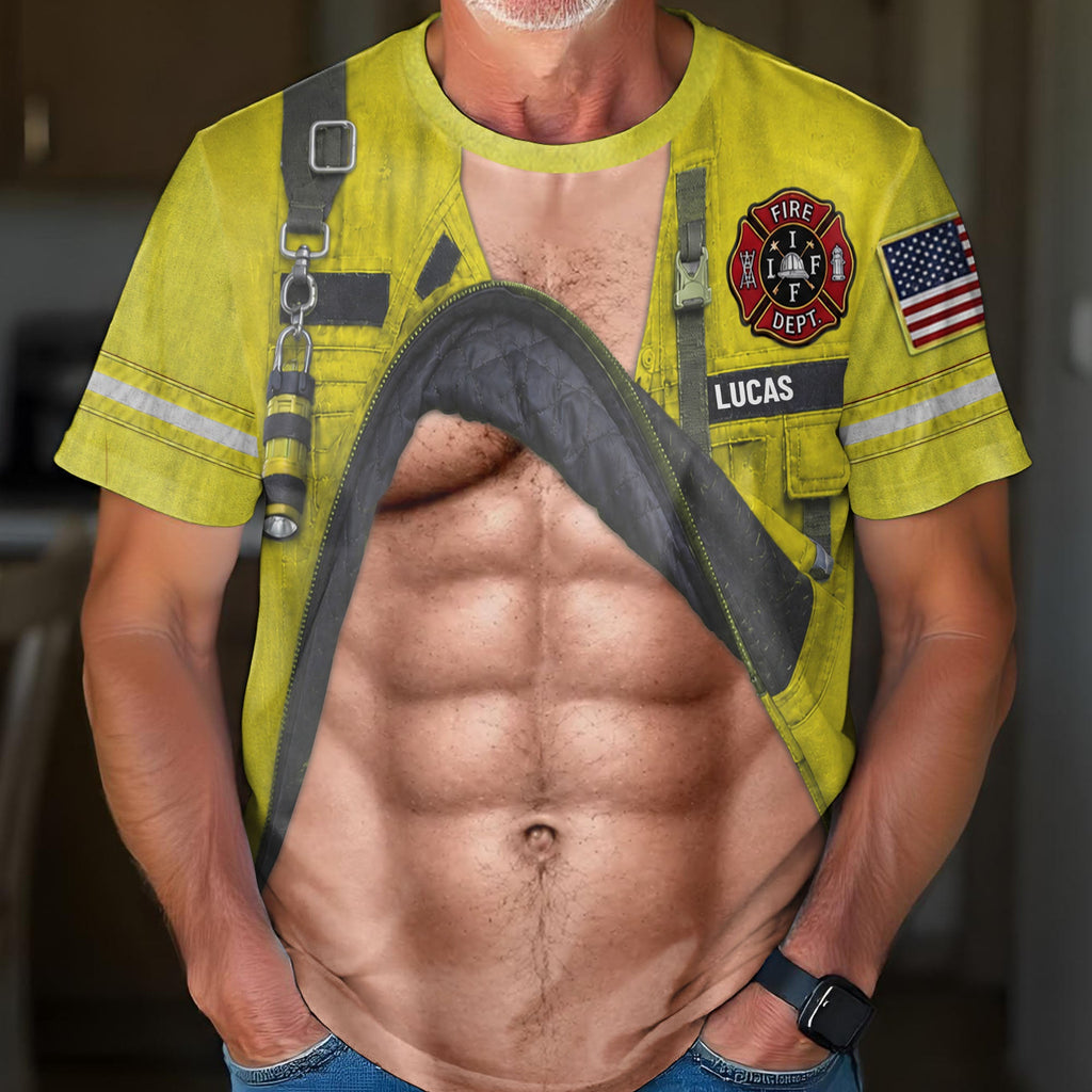 Personalized Firefighter T-Shirt Custom 3D Design Gift for Dad Apparel GradoCreations