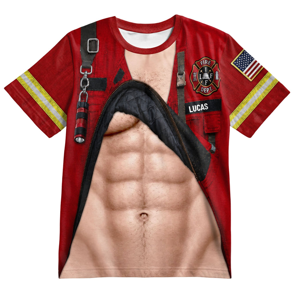 Personalized Firefighter T-Shirt Custom 3D Design Gift for Dad Apparel GradoCreations