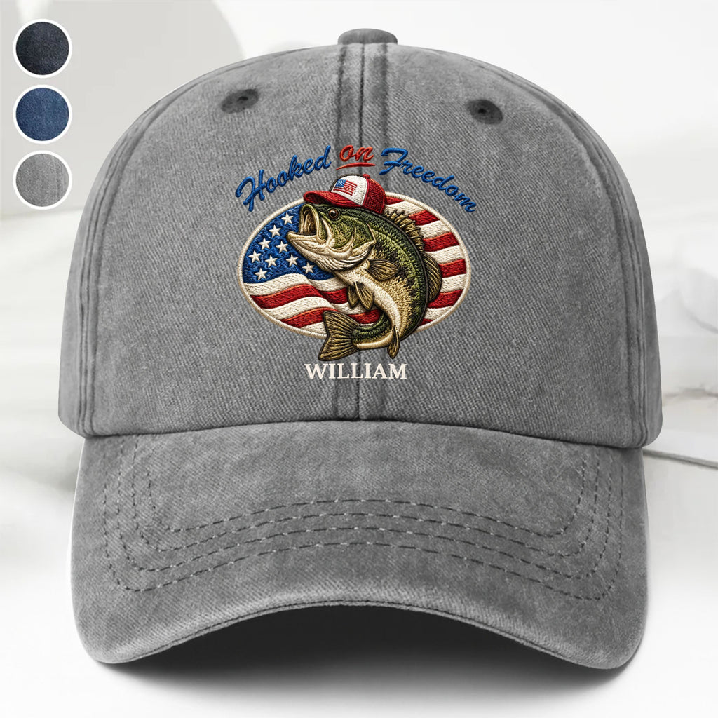 Personalized Washed Denim Cap Custom Name American Flag Gift for Dad Washed Denim Cap GradoCreations