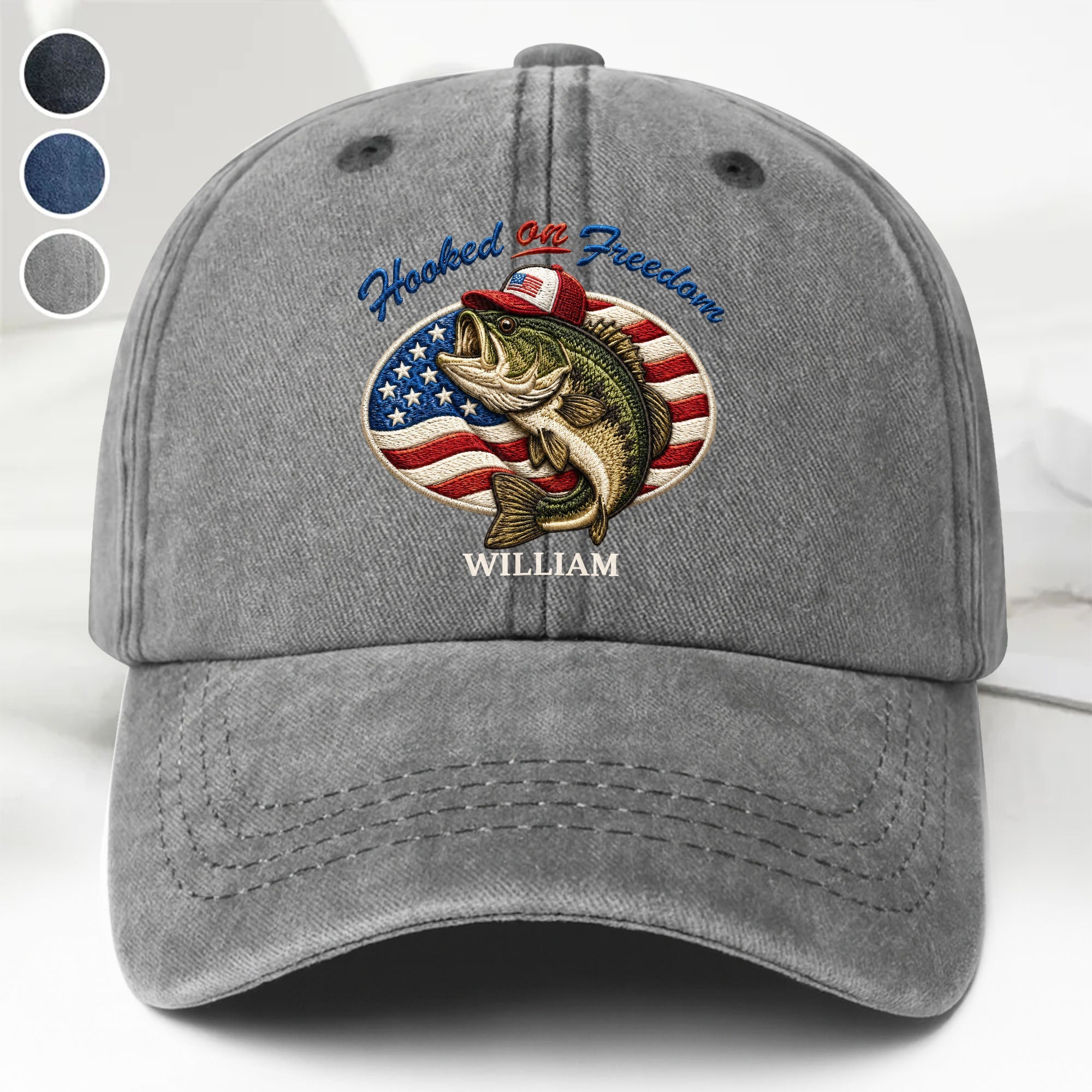 Personalized Washed Denim Cap Custom Name American Flag Gift for Dad Washed Denim Cap GradoCreations
