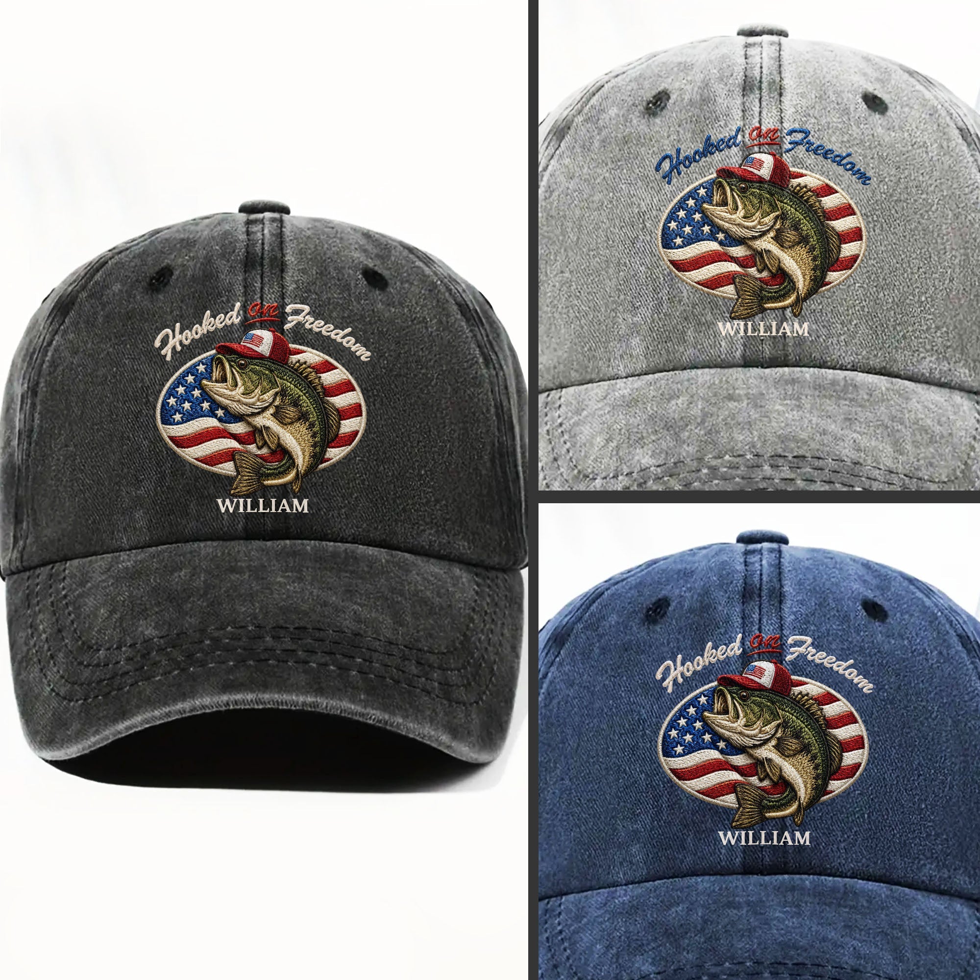 Personalized Washed Denim Cap Custom Name American Flag Gift for Dad Washed Denim Cap GradoCreations