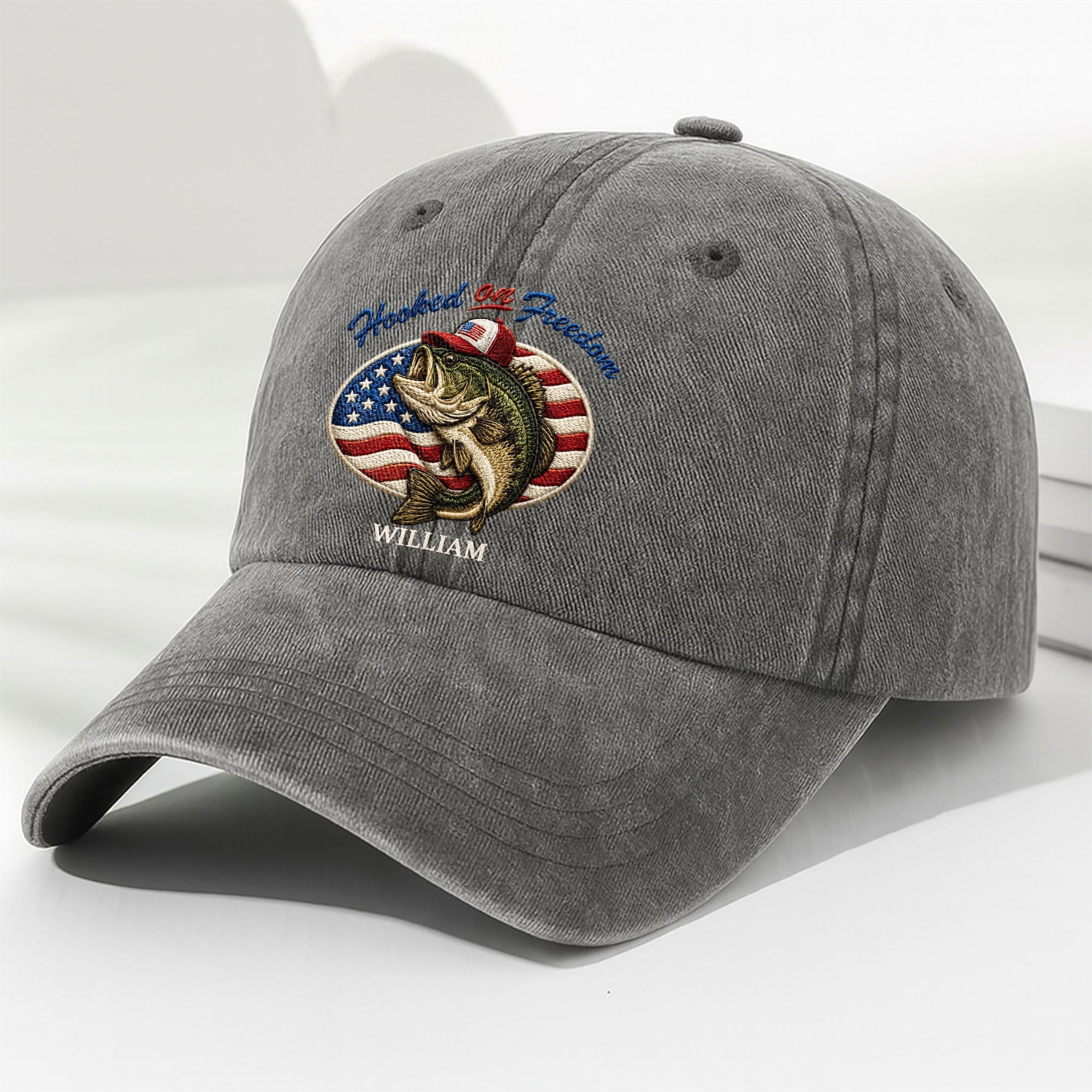 Personalized Washed Denim Cap Custom Name American Flag Gift for Dad Washed Denim Cap GradoCreations