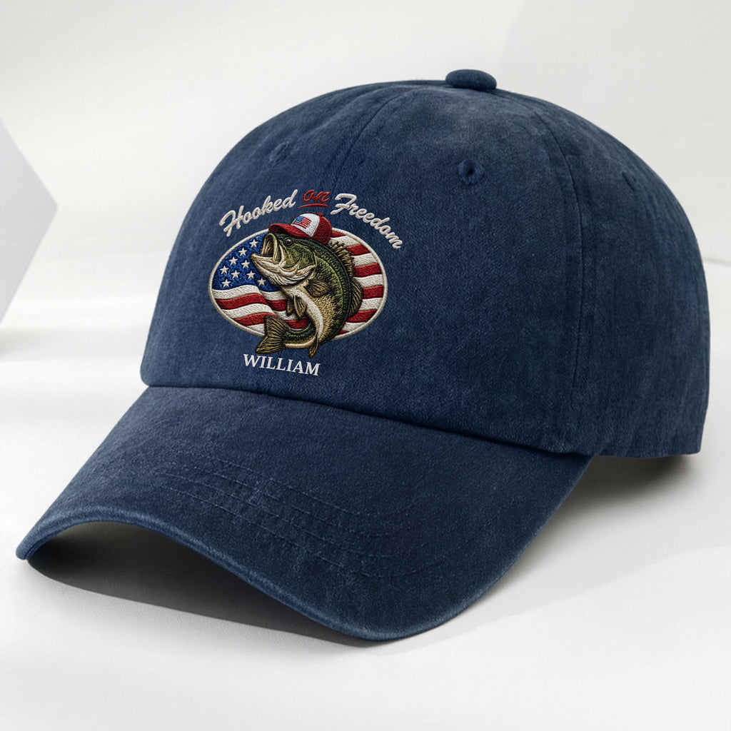 Personalized Washed Denim Cap Custom Name American Flag Gift for Dad Washed Denim Cap GradoCreations