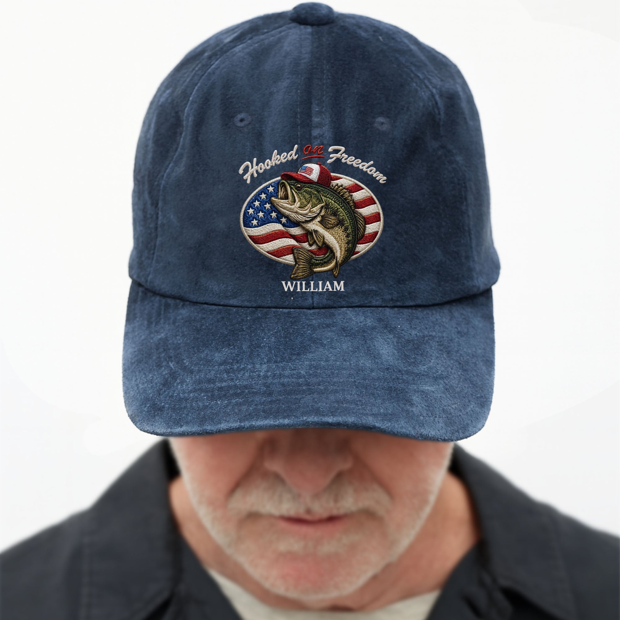 Personalized Washed Denim Cap Custom Name American Flag Gift for Dad Washed Denim Cap GradoCreations