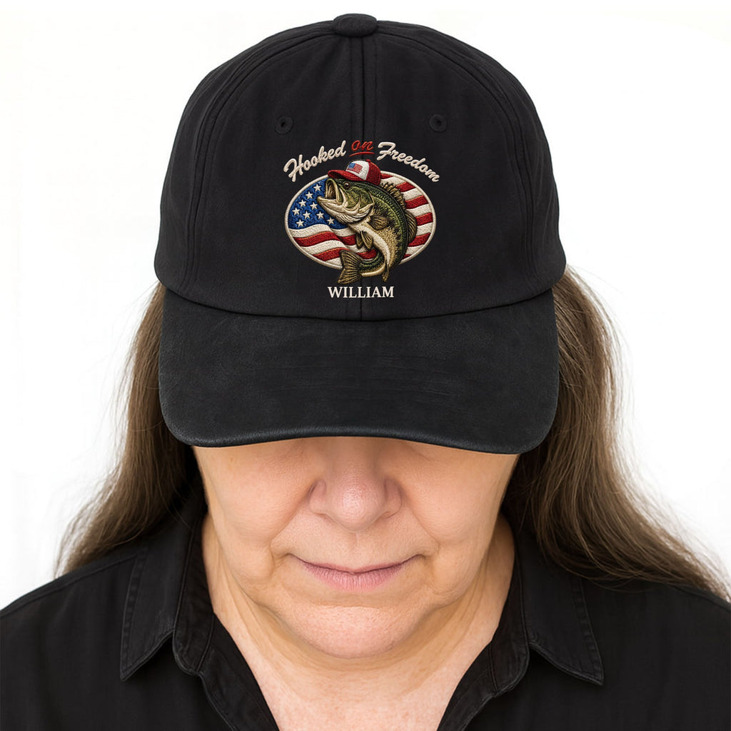 Personalized Washed Denim Cap Custom Name American Flag Gift for Dad Washed Denim Cap GradoCreations