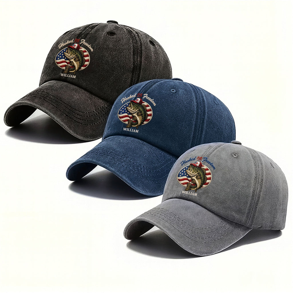 Personalized Washed Denim Cap Custom Name American Flag Gift for Dad Washed Denim Cap GradoCreations
