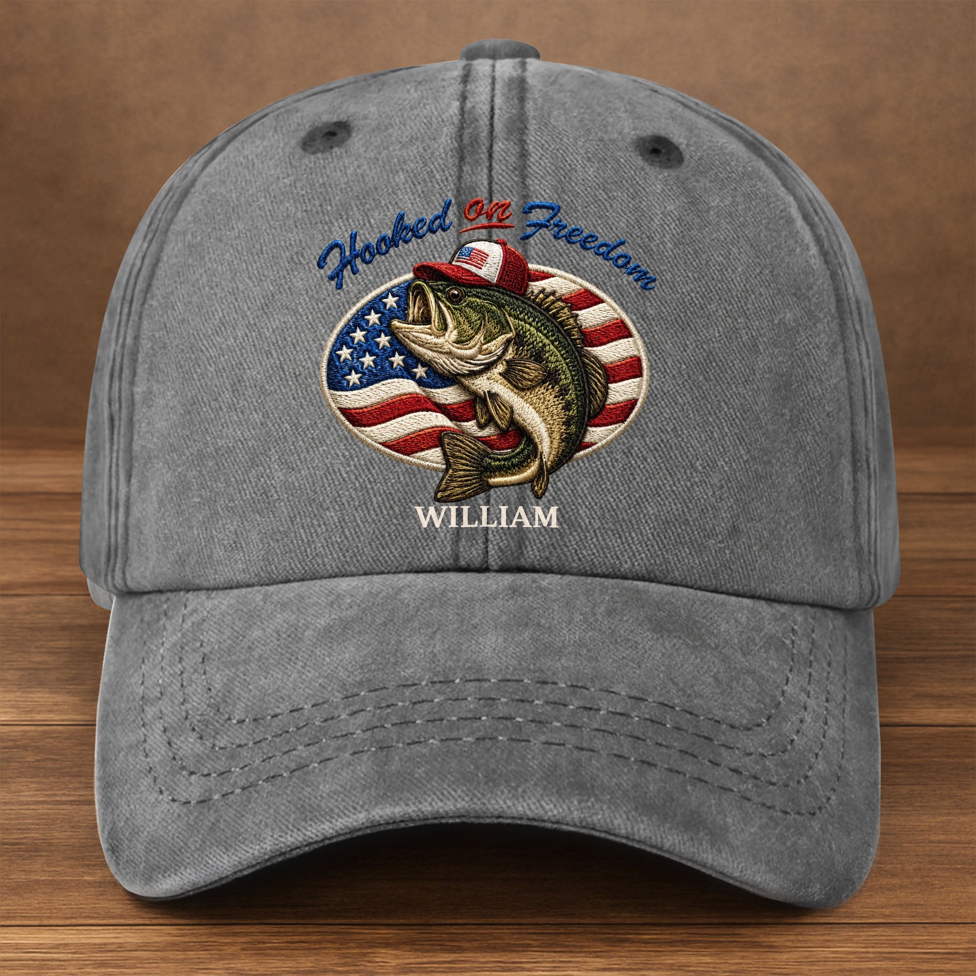 Personalized Washed Denim Cap Custom Name American Flag Gift for Dad Washed Denim Cap GradoCreations