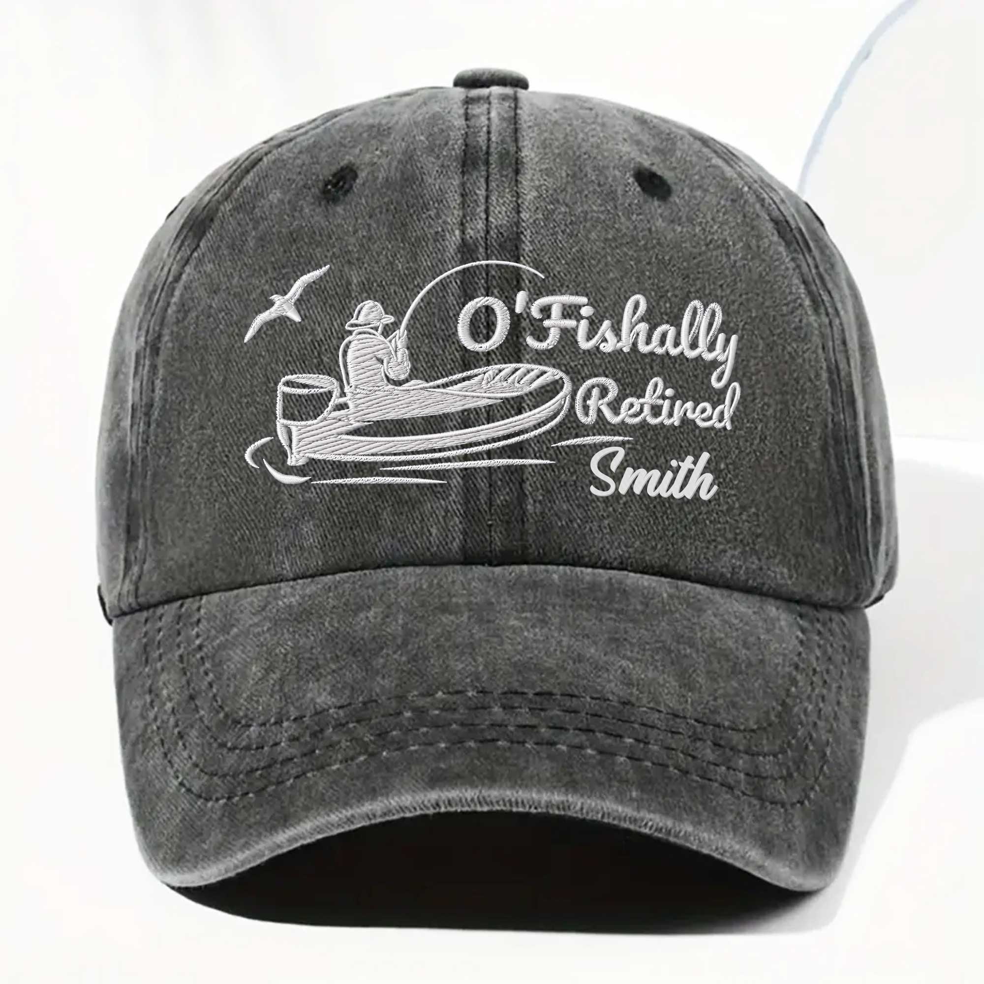 Personalized Washed Denim Cap Custom Name Gift for Dad Fishing Washed Denim Cap GradoCreations